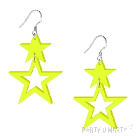 kolczyki gwiazdki neonowe zolte 40x55 mm