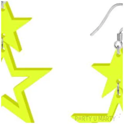 kolczyki gwiazdki neonowe zolte 40x55 mm