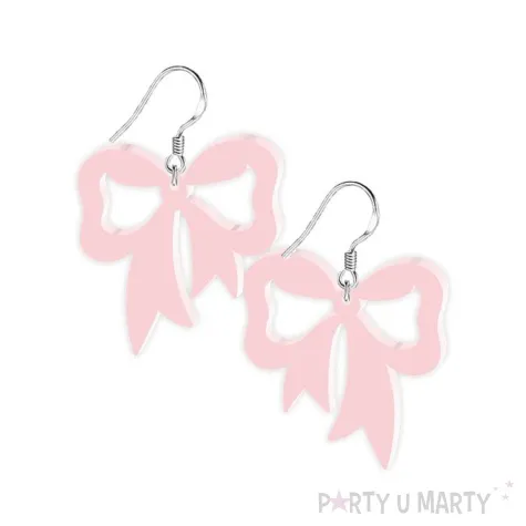 kolczyki kokardy cheerleaderek rozowe pastelowe 37 x 34 mm