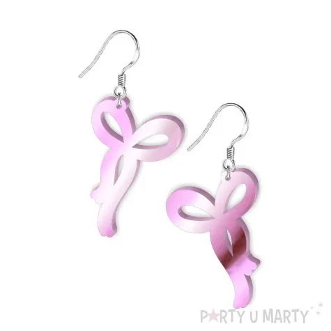 kolczyki kokardy slubne rozowe lustrzane 37 x 25 mm