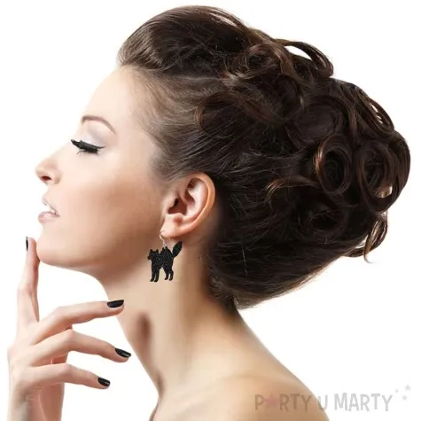 kolczyki koty czarny brokat 32x38 mm