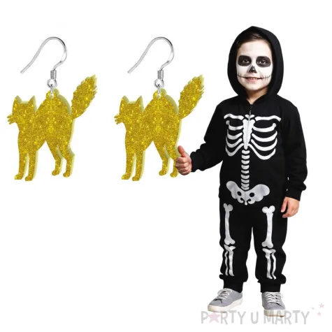 kolczyki koty zloty brokat 32x38 mm