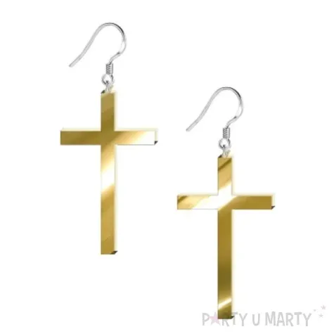 kolczyki krzyze classic zlote lustrzane 30x50 mm