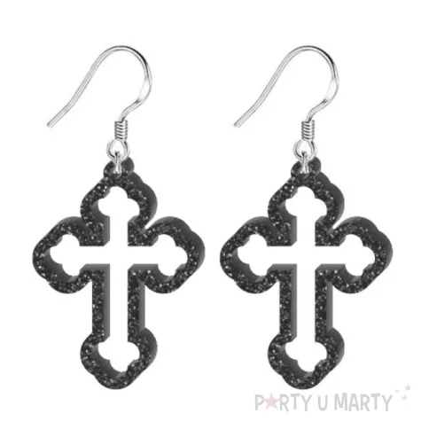kolczyki krzyze czarny brokat 27x37 mm