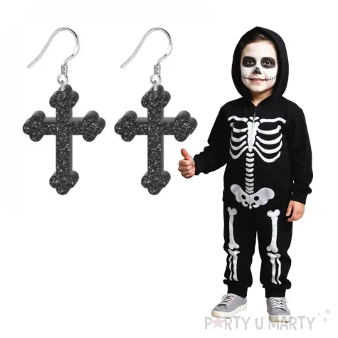 kolczyki krzyze gotyckie czarny brokat 27x37 mm