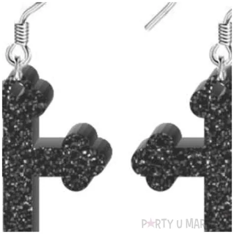 kolczyki krzyze gotyckie czarny brokat 27x37 mm