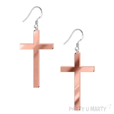 kolczyki krzyze proste rose gold lustrzane 30x50 mm