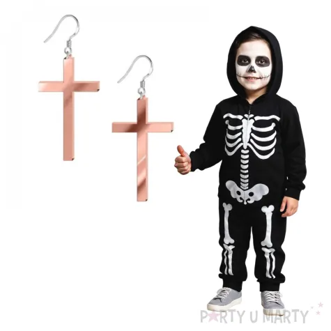 kolczyki krzyze proste rose gold lustrzane 30x50 mm