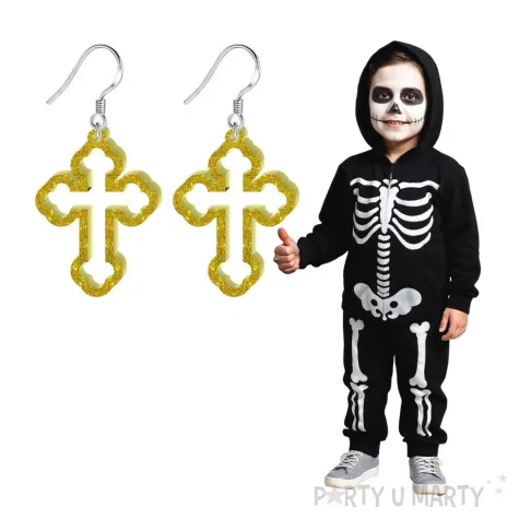 kolczyki krzyze zloty brokat 27x37 mm