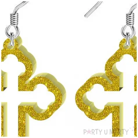 kolczyki krzyze zloty brokat 27x37 mm