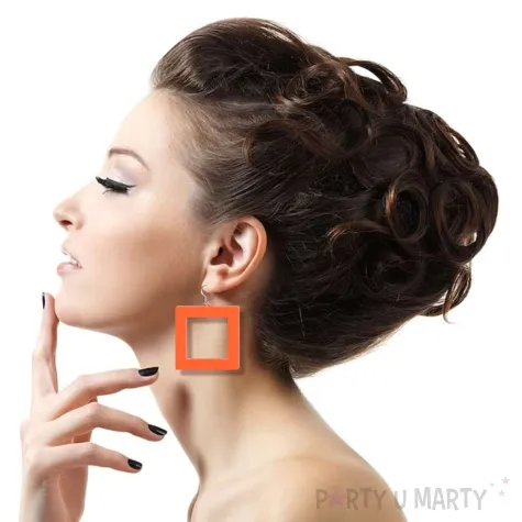 kolczyki kwadraty neonowe pomaranczowe 50 x 52 mm