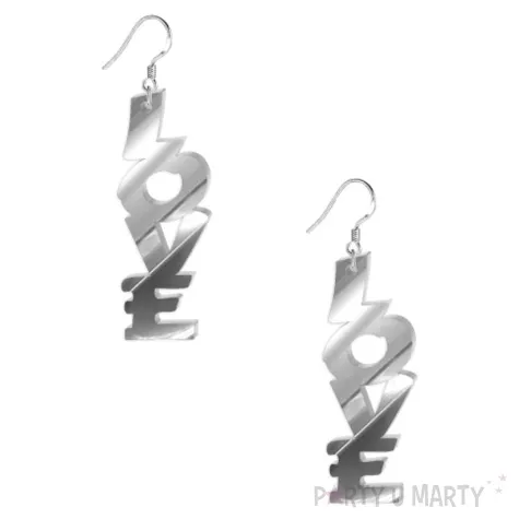 kolczyki napis love srebrny lustrzany 60x22 mm