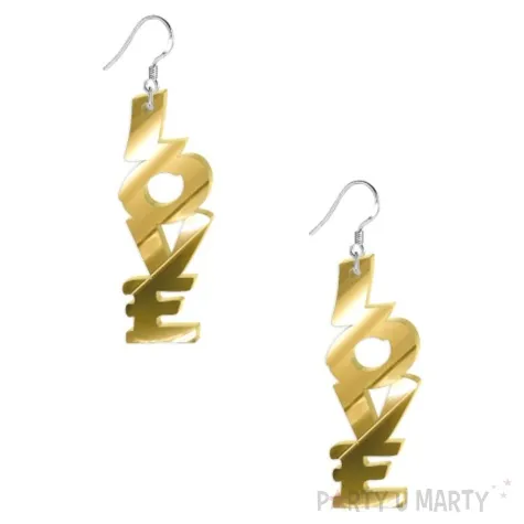 kolczyki napis love zloty lustrzany 60x22 mm