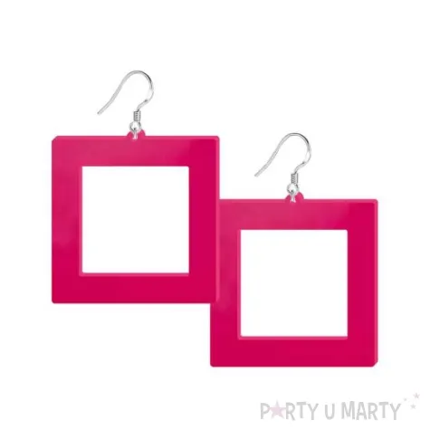 kolczyki neonowe kwadraty rozowe 50 x 52 mm