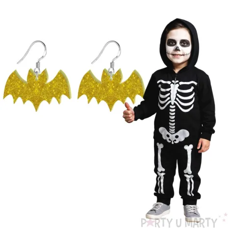 kolczyki nietoperze zloty brokat 38x28 mm