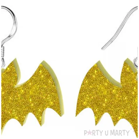 kolczyki nietoperze zloty brokat 38x28 mm