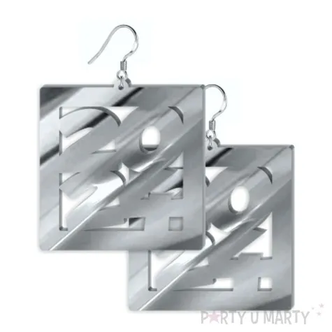 kolczyki nowy rok 2024 cyfry w prostokacie srebrny lustrzany 55 x 58 mm