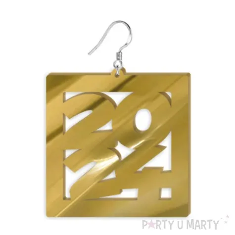 kolczyki nowy rok 2024 cyfry w prostokacie zloty lustrzany 55 x 58 mm