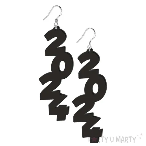 kolczyki nowy rok 2024 czarne 30 x 84 mm