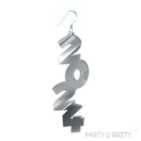 kolczyki nowy rok 2024 srebrny lustrzany 30 x 84 mm