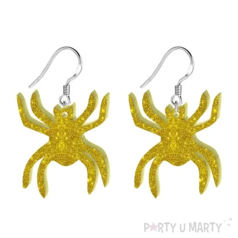 kolczyki pajaki zloty brokat 33x28 mm