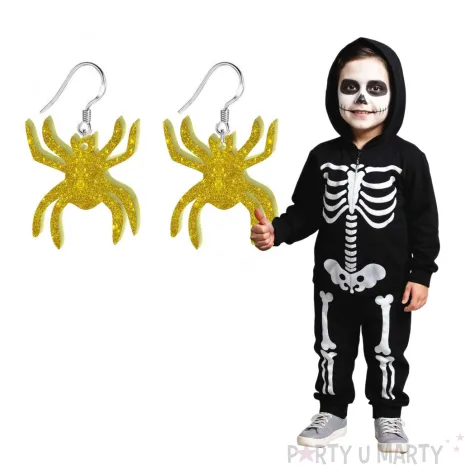 kolczyki pajaki zloty brokat 33x28 mm