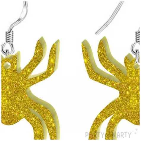 kolczyki pajaki zloty brokat 33x28 mm