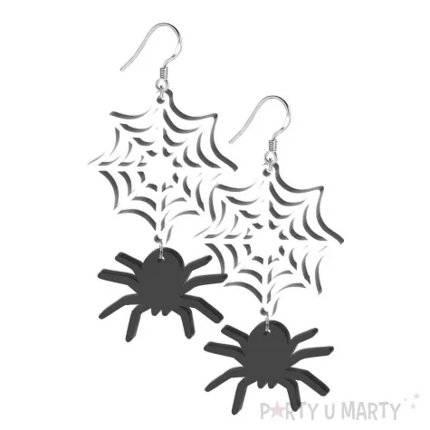 kolczyki pajeczyna z pajakiem bialo czarne 40x66 mm