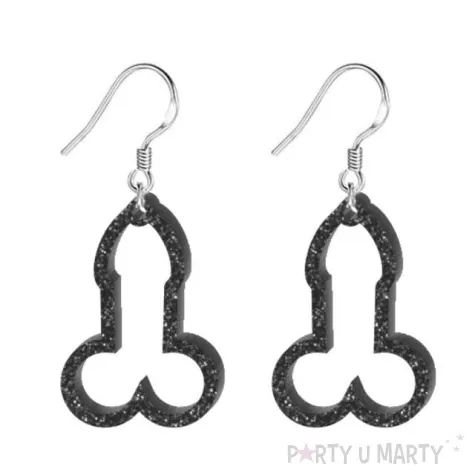 kolczyki peniski czarny brokat 22x33 mm