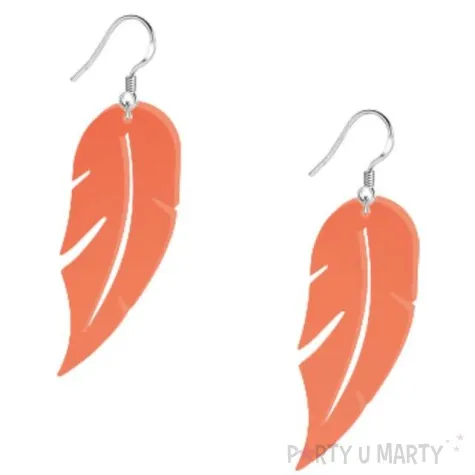 kolczyki piorka neonowe pomaranczowe 25x55 mm