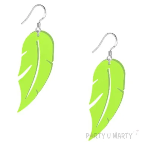 kolczyki piorka neonowe zielone 25x55 mm