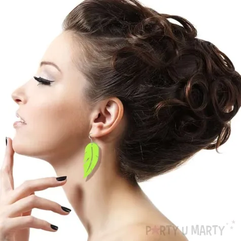 kolczyki piorka neonowe zielone 25x55 mm