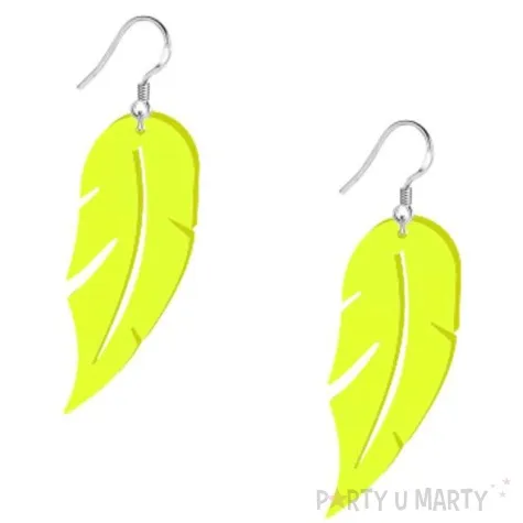 kolczyki piorka neonowe zolte 25x55 mm