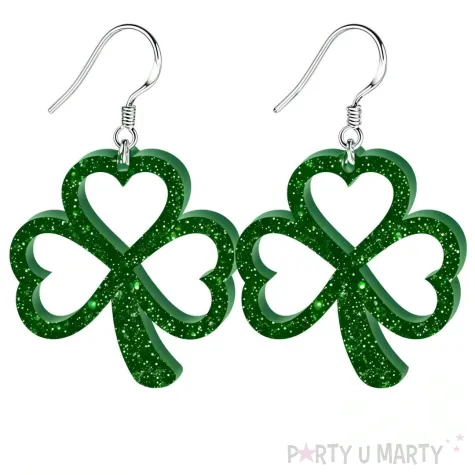 kolczyki sw patryk koniczynka obrys zielone brokatowe 33x35 mm