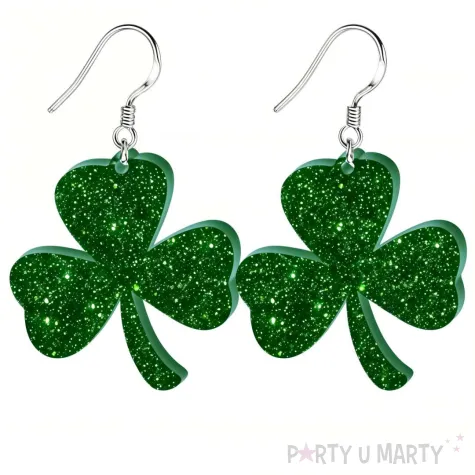 kolczyki sw patryk koniczynka pelna zielone brokatowe 33x35 mm