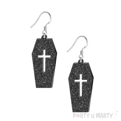 kolczyki trumny czarne brokatowe 60x30 mm