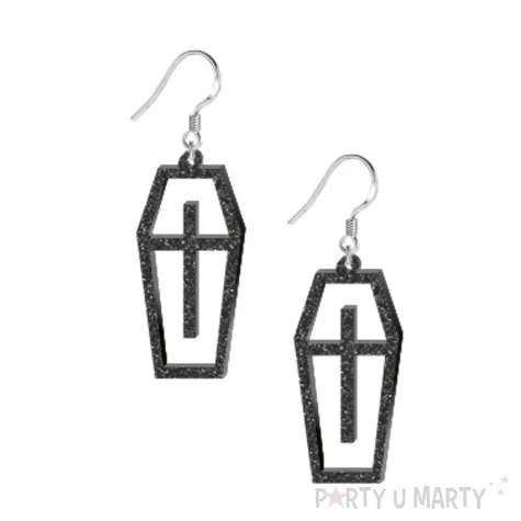 kolczyki trumny obrys czarne brokatowe 60x30 mm