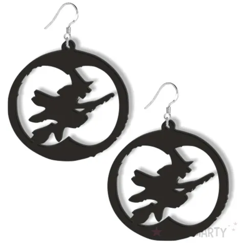 kolczyki wiedzmy na miotlach czarne 60x60 mm