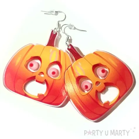 kolczyki z nadrukiem dynia z wystraszona mina 44x55 mm