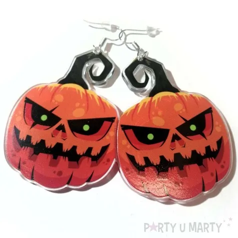 kolczyki z nadrukiem dynia ze swiecacymi oczami 45x60 mm