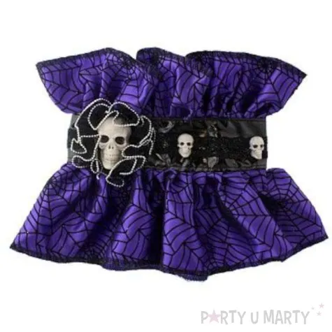 kolnierz kryza z czaszkami i fioletowa pajeczyna