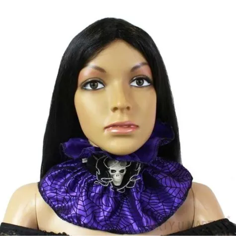 kolnierz kryza z czaszkami i fioletowa pajeczyna