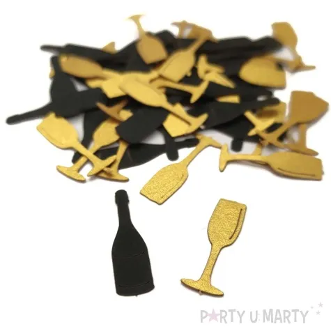 konfetti bal z szampanem i kieliszkiem czarno zlote 1 opak