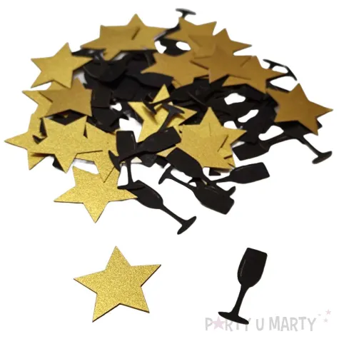 konfetti kieliszki i gwiazdki czarno zlote 1 opak