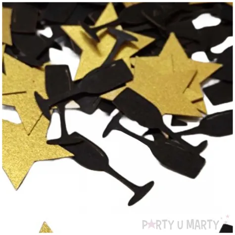 konfetti kieliszki i gwiazdki czarno zlote 1 opak