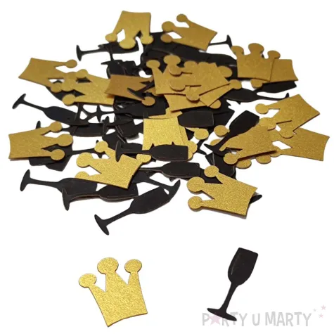 konfetti kieliszki i korony czarno zlote 1 opak