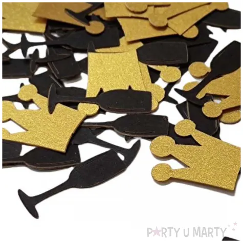 konfetti kieliszki i korony czarno zlote 1 opak