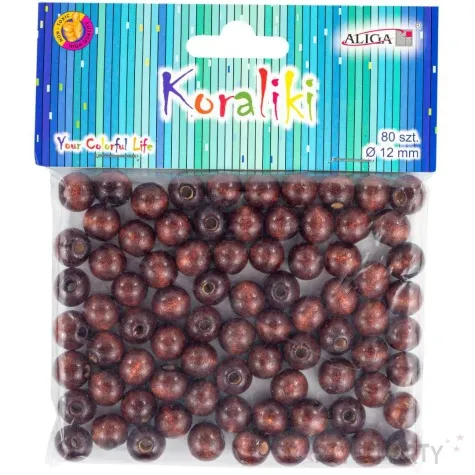 koraliki drewniane okragle gladkie brazowy aliga 12 mm 80 szt
