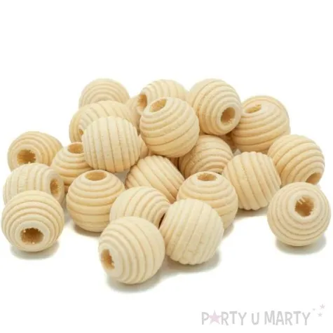 koraliki drewniane okragle karbowane drewno naturalne aliga 14 mm 50 szt