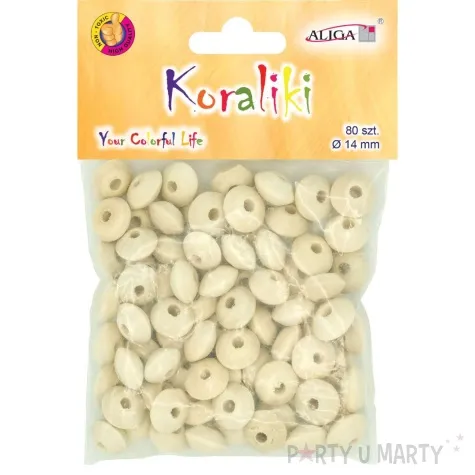 koraliki drewniane plaskie gladkie drewno naturalne aliga 14 mm 80 szt
